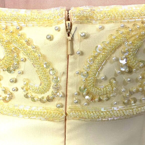 VTG 80s Slip Dress Butter Yellow Sequin Beaded Silk Gown 6 Regency Bridgerton - Picture 5 of 13